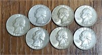 (7) U.S. Washington Quarters: 90% Silver