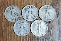 (5) U.S. Walking Liberty Half Dollars