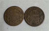 1864 & 1868 U.S. 2-Cent Shield Coins