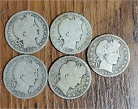 (5) U.S. Barber Half Dollars