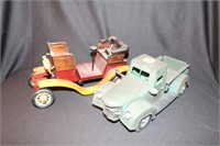 2 TOY MODEL TRUCKS: METAL PICKUP AND WOODEN EARLY