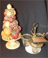 CONDIMENT STAND WITH SPOONS, CERAMIC CENTERPIECE,