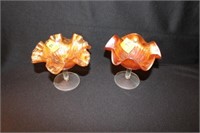 2 CARNIVAL GLASS OPEN COMPOTES - 4"