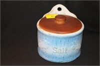 SALT GLAZE SALT BOX WITH WOODEN TOP