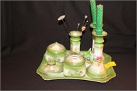 DRESSER TRAY WITH MATCHING CANDLESTICKS, ETC