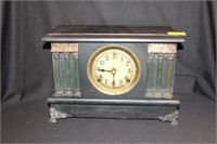 WOODEN CASE MANTLE CLOCK WITH BRASS FACE