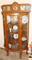 OAK CURVED GLASS CHINA CABINET WITH MIRRORED GALLE