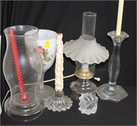 GROUPING: ELECTRIC LAMP, CANDLE HOLDERS, ETC.