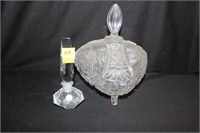 CRYSTAL COVERED CANDY DISH AND PERFUME BOTTLE