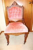 VICTORIAN - WALNUT SIDE CHAIR - CARVED BACK