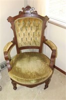 VICTORIAN - WALNUT ARM CHAIR - CARVED BACK
