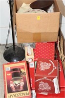 3 BOXES OF CHRISTMAS DECORATIONS, LAMP, ETC.