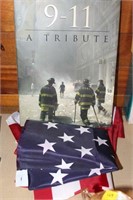 9/11 TRIBUTE BOOK, FLAG, LANTERN HOLDER
