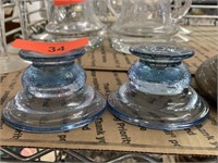 BLUE DEPRESSION GLASS CANDLE HOLDERS