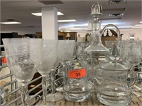 LARGE LOT OF CUT GLASS/ DECANTER / CUPS