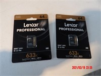 2 LEXAR PROFFESSIONAL  64GB MEMORY -NEW- AS IS