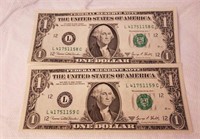 $1 Serie 1969D San Francisco  Set of 2 Consecutive