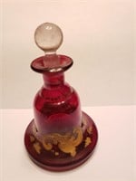 Vintage Red Cranberry Glass Enameled Bottle