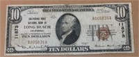 USA $10 RARE 1929 Long Beach  FR 1801-1 F-VF