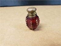 Vintage Cranberry Glass & Gold  Perfume Bottle