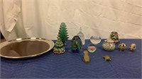 Formica tray and assorted crystal decorations