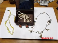 JEWELRY BOX AND EARRINGS AND NECKLACES
