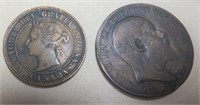 2 Foriegn Large Cents