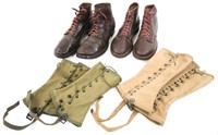 20TH C. US MILITARY BOOTS & GAITERS LOT OF 2 PAIRS
