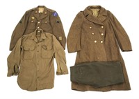 WWII US ARMY WOOL OVERCOAT TUNIC & UNIFORMS LOT