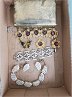 Silver Plate Jewelry Box & Vintage Jewelry
