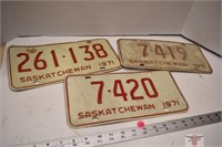 3 - 1971 Sask. Lic. Plates