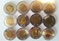 Canada 12 pièces de 2$ spéciales circulées mais
