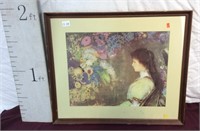 Nicely Framed Vintage Floral Girl Pastel Print