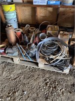 Lg pallet misc hardware, chop metal pails + more