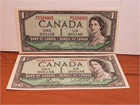 Canada One Dollar Bills 1954 (Sequence) (2X)