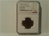 1859 Canada 1 Cent Narrow 9 Bronze MS62 BN