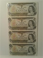 Canada 1973 One Dollar Bills (4X) - Uncut