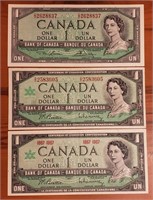 1954/1967 Canada One Dollar Bills (3X)