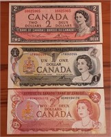 Canada One (1X) and Two (2X) Dollar Bills