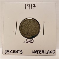 Netherlands: 25 Cents Silver 1917