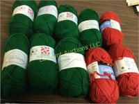 green & red 10 skeins yarn