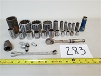Assorted Sockets + Ratchet + Wrench - USA Brands