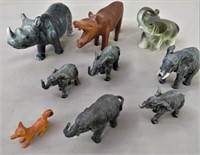 9 ANIMAL FIGURINES*ELEPHANTS*RHINO*FOX