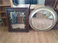 2 wall mirrors 21x25 wood frame and 26"  round
