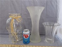 3 Large Vases- 1 frosted