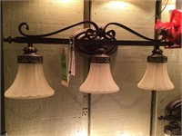 Ornate metal 3 light w frosted glass globes