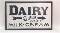 Metal Dairy Certified Quality Cream Milk Sign