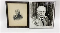 2 Framed Illustration Prints of US Presidents
