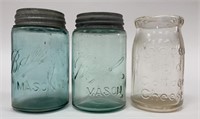3 Vintage Glass Cottage Cheese & Mason Bottles