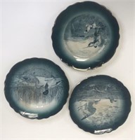 3 Vintage Semi Vitreous Hunting Series Plates
